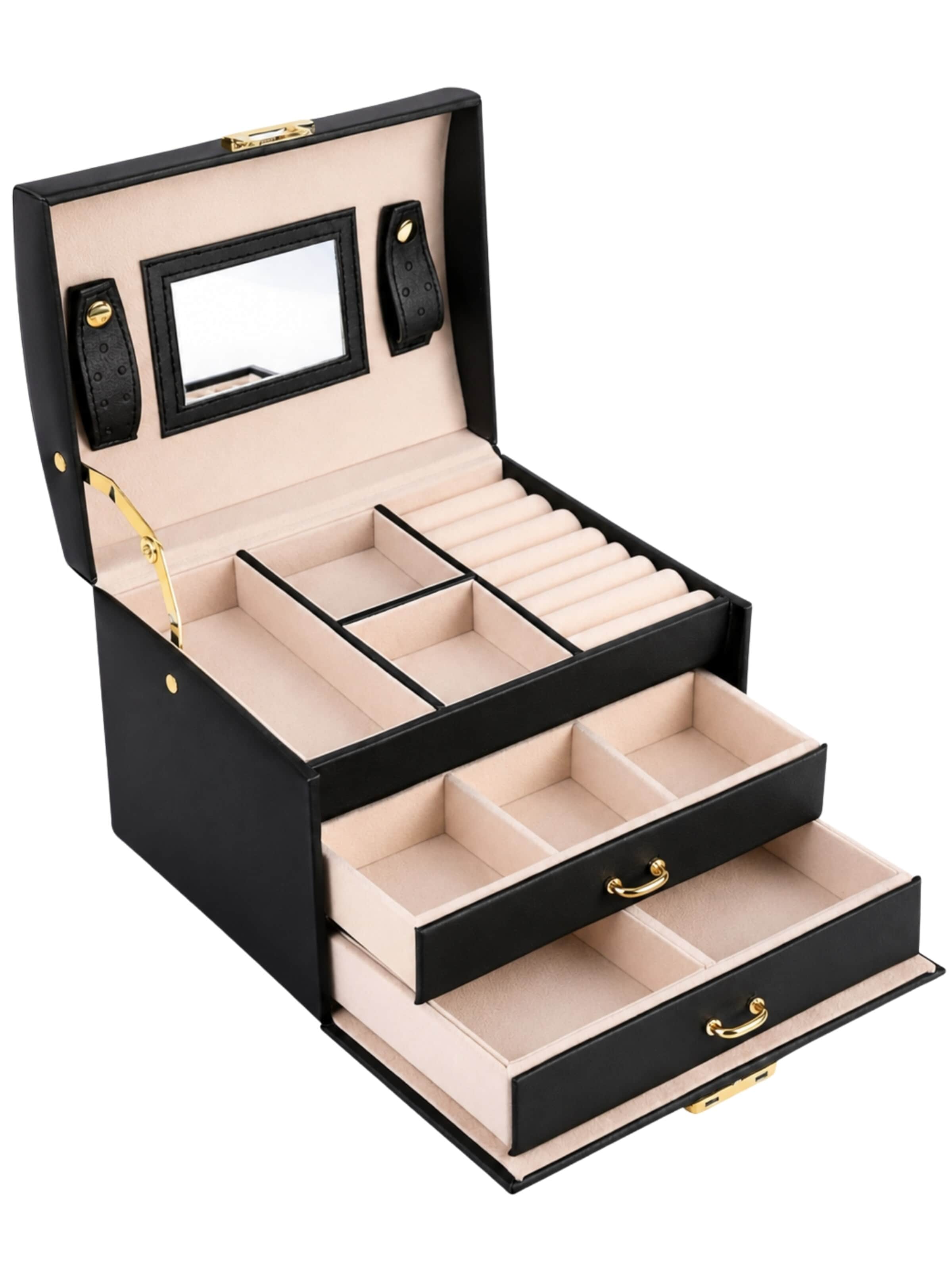 UNIQ Beauty Skladovanie šperkov 'Nellia Jewellery Box – Lockable Organiser with Mirror & 2 Drawers (Black)' - Čierna