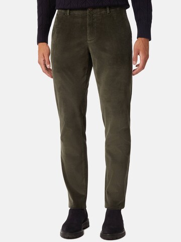 Boggi Milano Slim fit Trousers with creases in Green: front