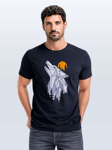 Neverless Shirt 'Polygon Wolf' in Blue: front