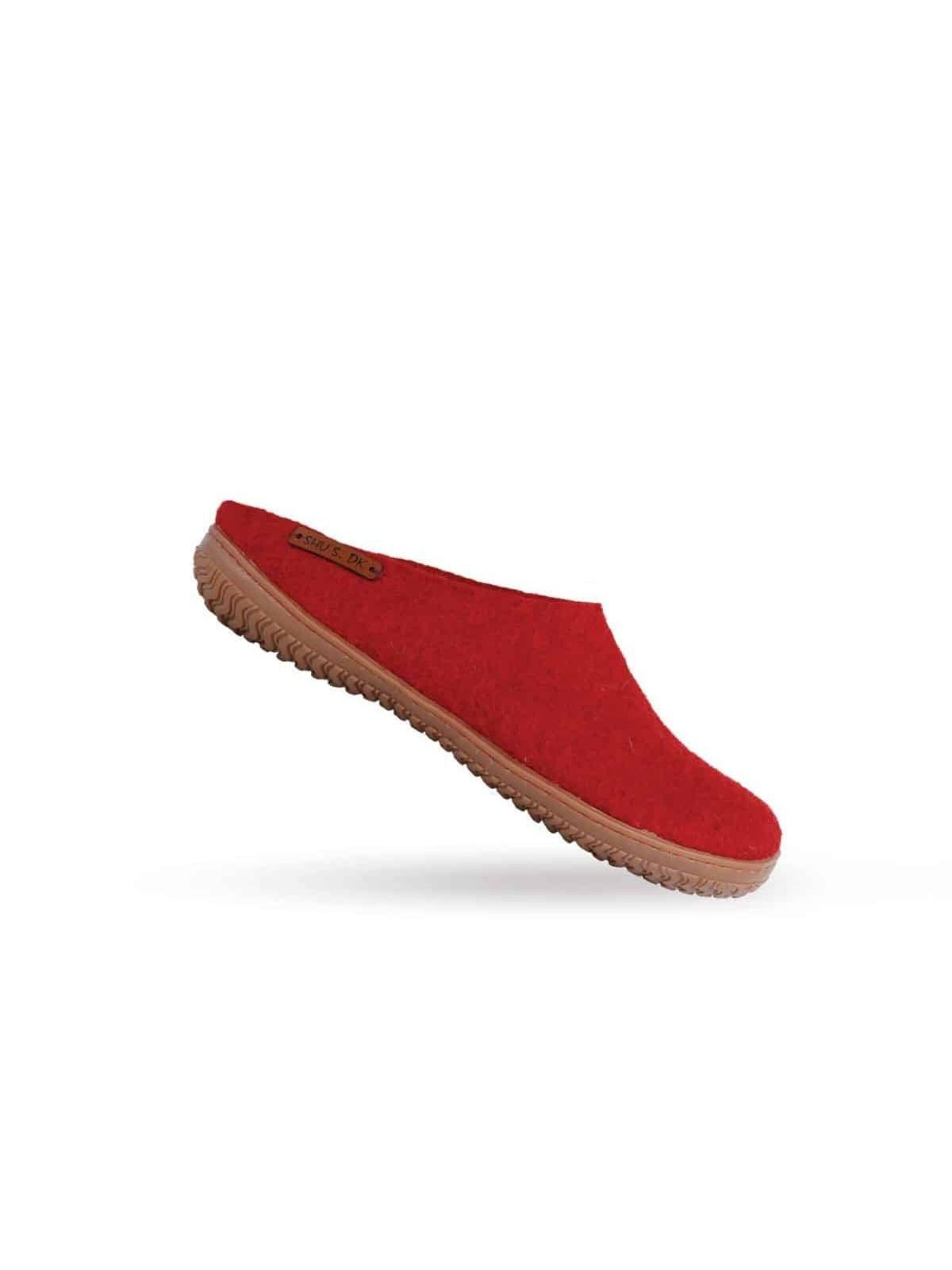 SHUS walk with nature Muiltjes 'Sutsko af 100% ren uld - Model Rød m/Gummisål - Dansk Design fra SHUS' in Rood