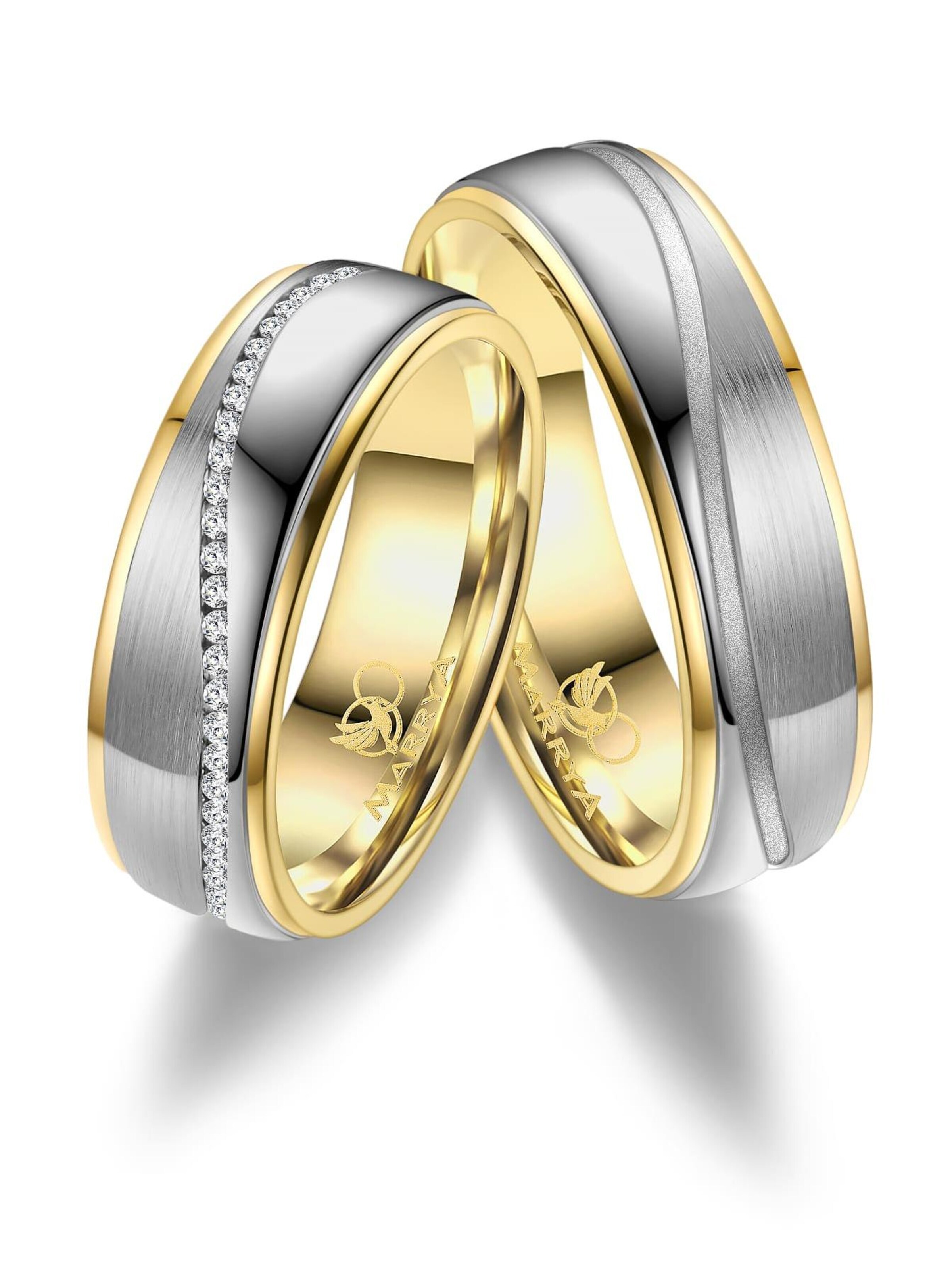 MARRYA Ring 'MARRYA ES-22 Ehering aus Edelstahl - Silberfarben & Gelbgold plattiert' in Silver