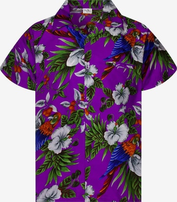 King Kameha Button Up Shirt 'Cherryparrot' in Purple: front
