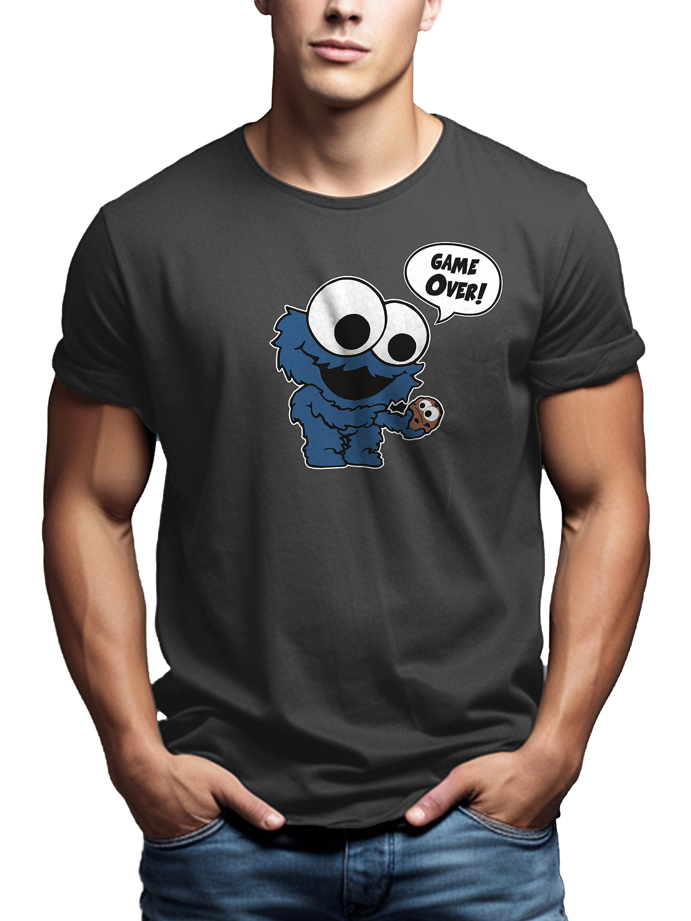 MAKAYA Shirt 'GameOver Monster' in Grey