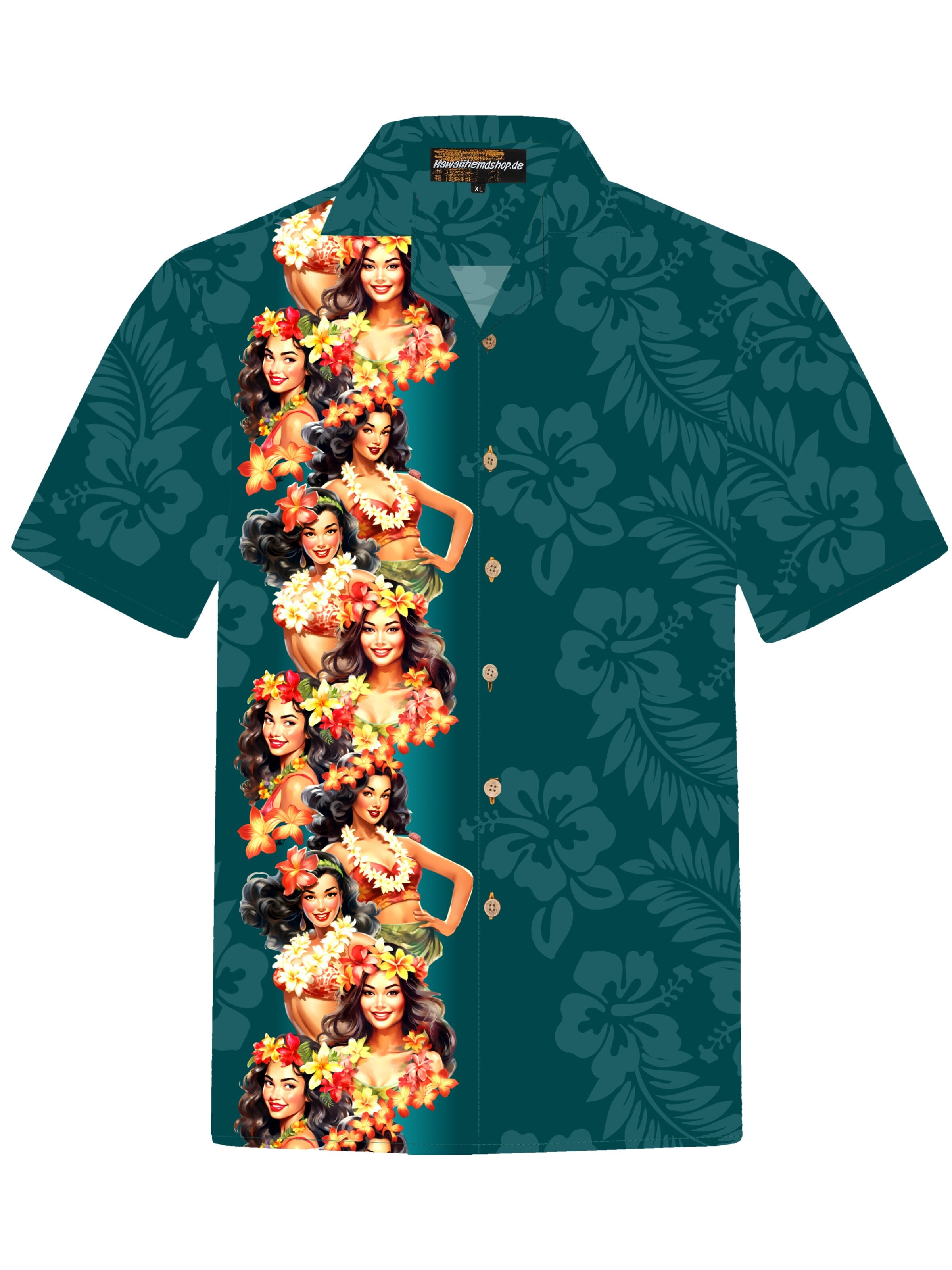 Hawaiihemdshop.de Regularny krój Koszula 'Hawaiihemd "Girls of Hawaii"' w kolorze zielony: przód