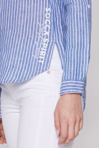 Soccx Streifenbluse aus Leinen mit Logo Print in Blau