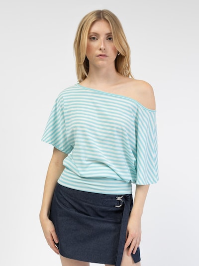 BROKE + SCHÖN Shirt 'Gestreiftes Offshoulder T-Shirt'‌‌‌‌‌‌‌‌ in XS in türkis, Produktansicht