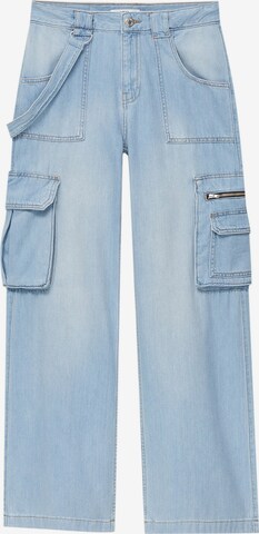 Pull&Bear Loose fit Cargo Jeans in Blue: front