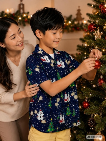 King Kameha Regular fit Overhemd 'Christmas Buddies' in Blauw