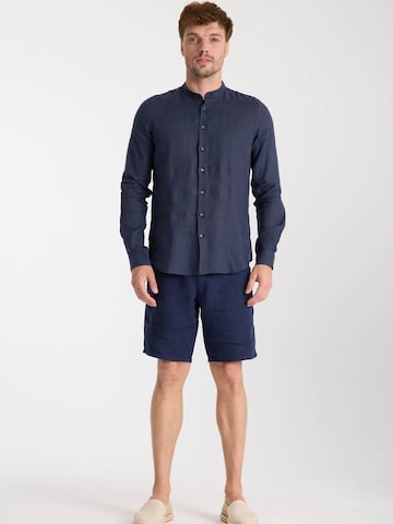 7Camicie Slim fit Zakelijk overhemd 'Caravaggio Linen Man Shirt Green' in Blauw