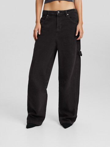 Bershka Wide leg Jeans in Zwart: voorkant