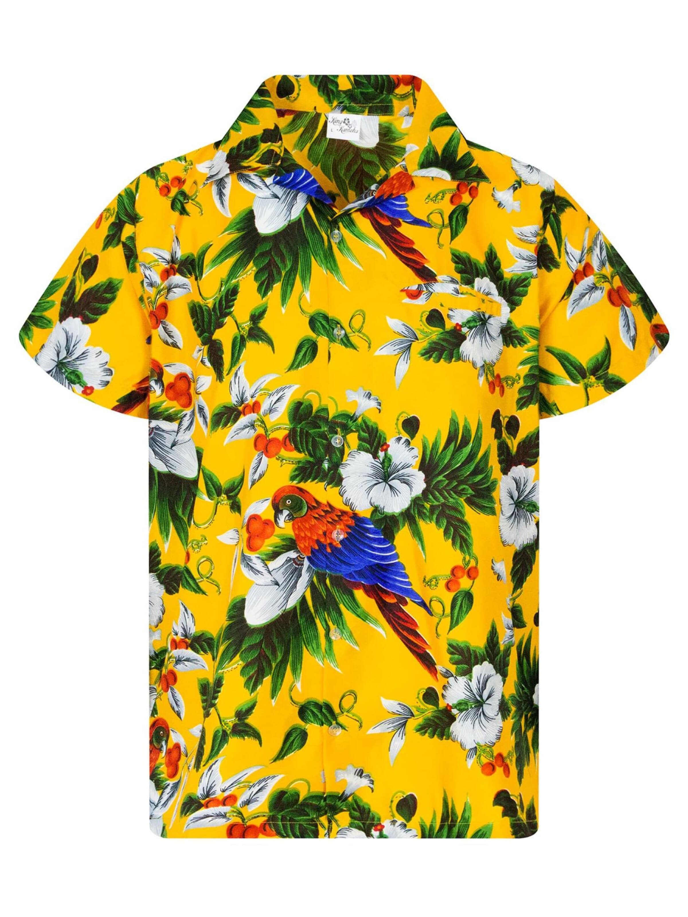 King Kameha Shirt 'Cherryparrot' in Geel: voorkant