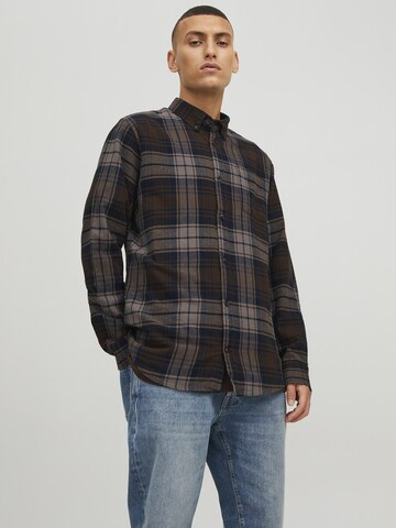 JACK & JONES Regular fit Button Up Shirt in Brown: front