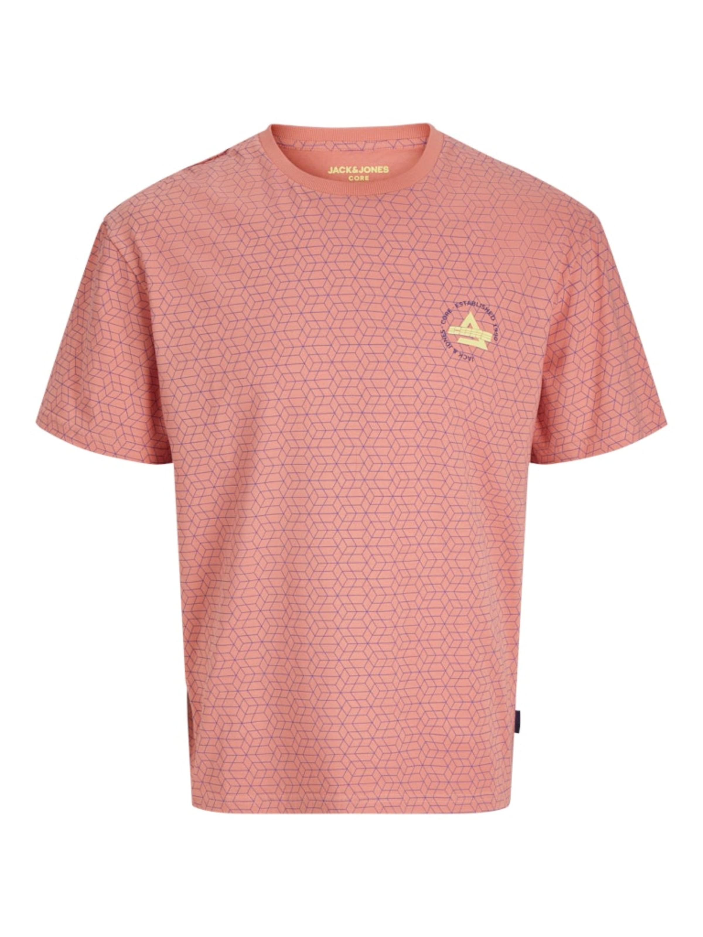 JACK & JONES Shirt 'JCOAOP CHESTPRINT TEE SS CREW NECK' in Orange: front