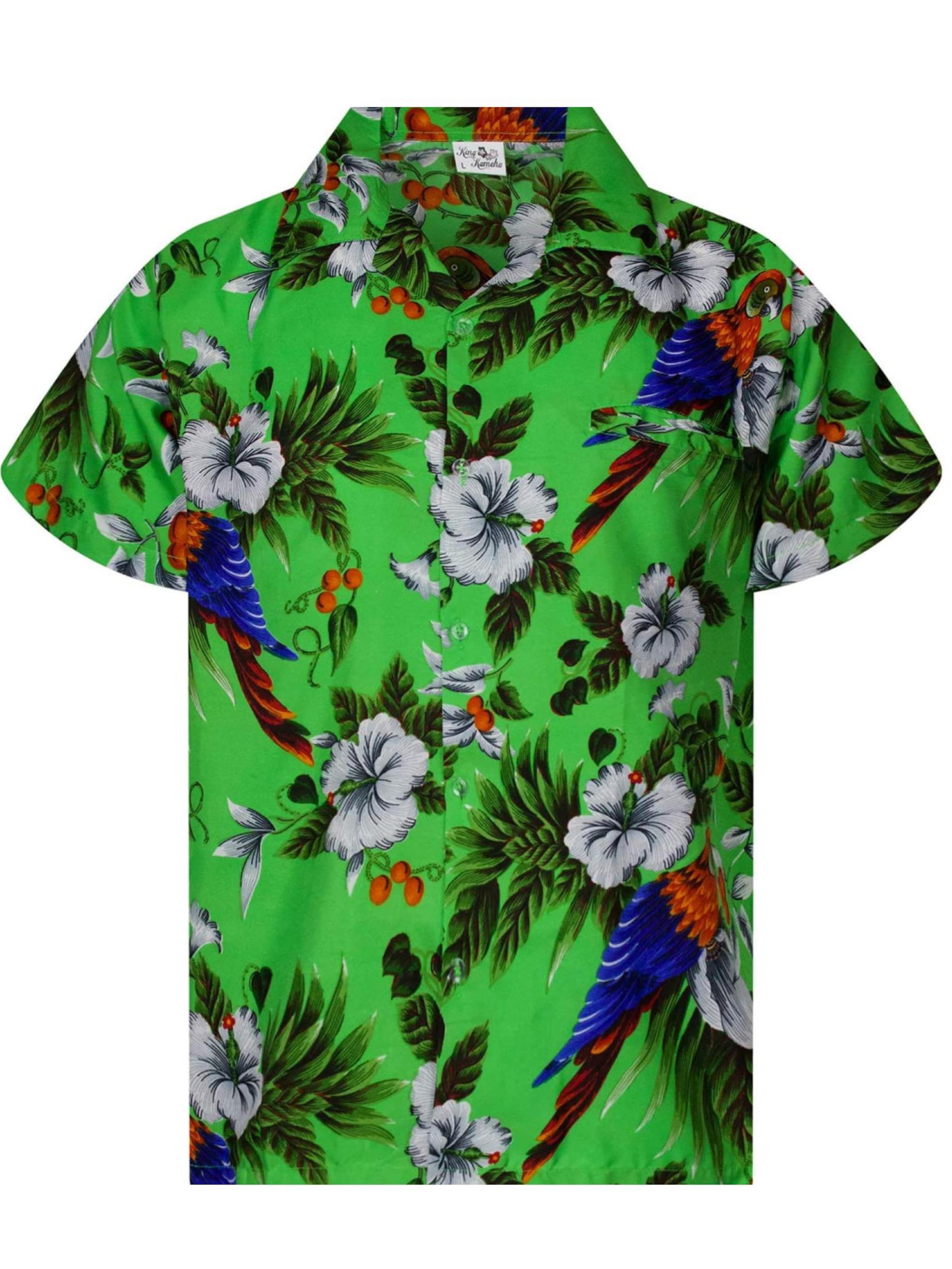 King Kameha Regular fit Button Up Shirt 'Cherryparrot' in Green: front