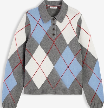 XS-S dydžio Megztinis iš TOMMY HILFIGER, spalva – dangaus žydra / pilka / raudona / balkšva, Prekių apžvalga