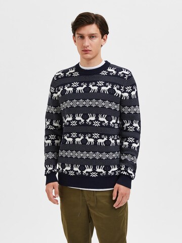 SELECTED HOMME Sweater 'Deer' in Blue: front