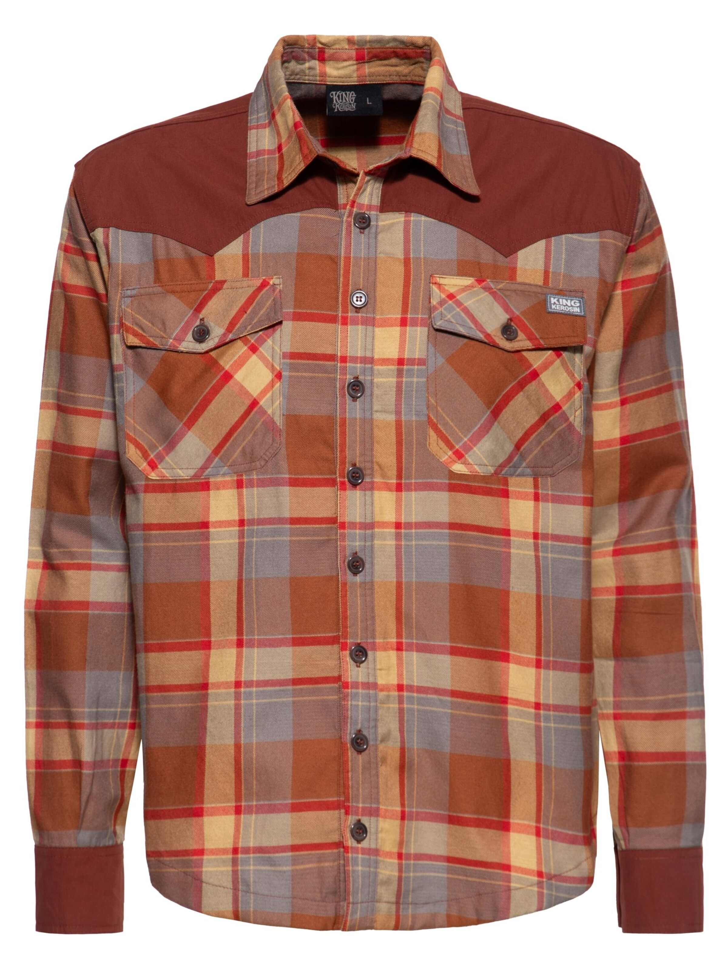King Kerosin Regular fit Button Up Shirt in Brown: front