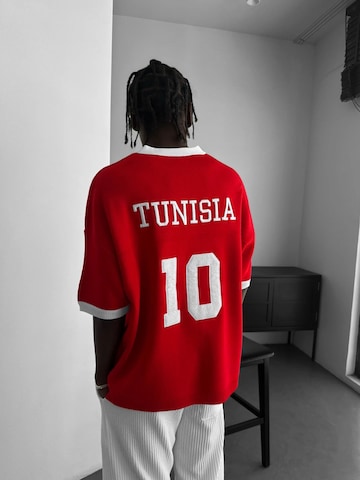 Kleidermafia - Camiseta de fútbol 'Oversize Tunisia Knit T-shirt - Red' en rojo