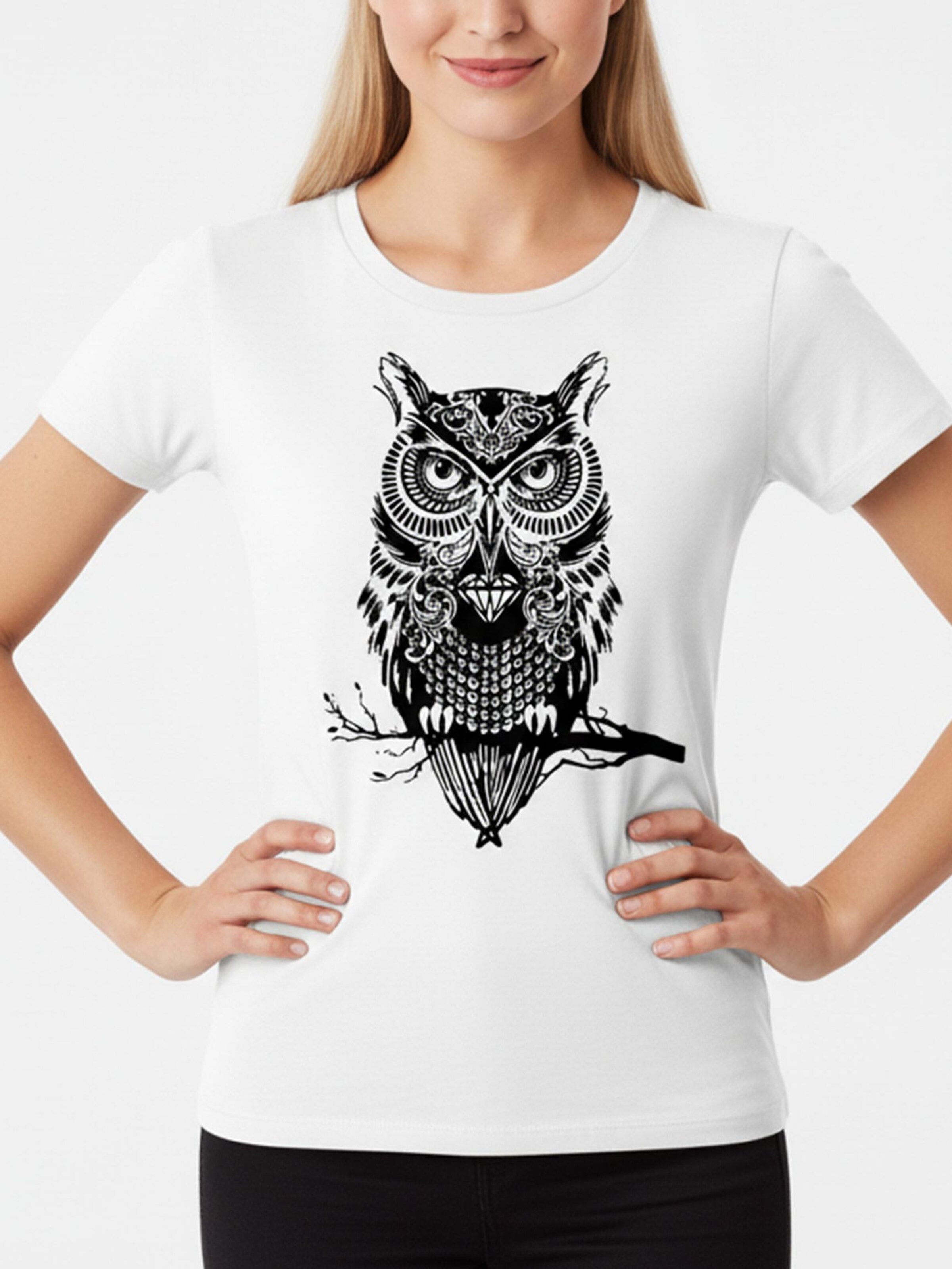 MAKAYA Shirt 'Eule auf Ast' in White