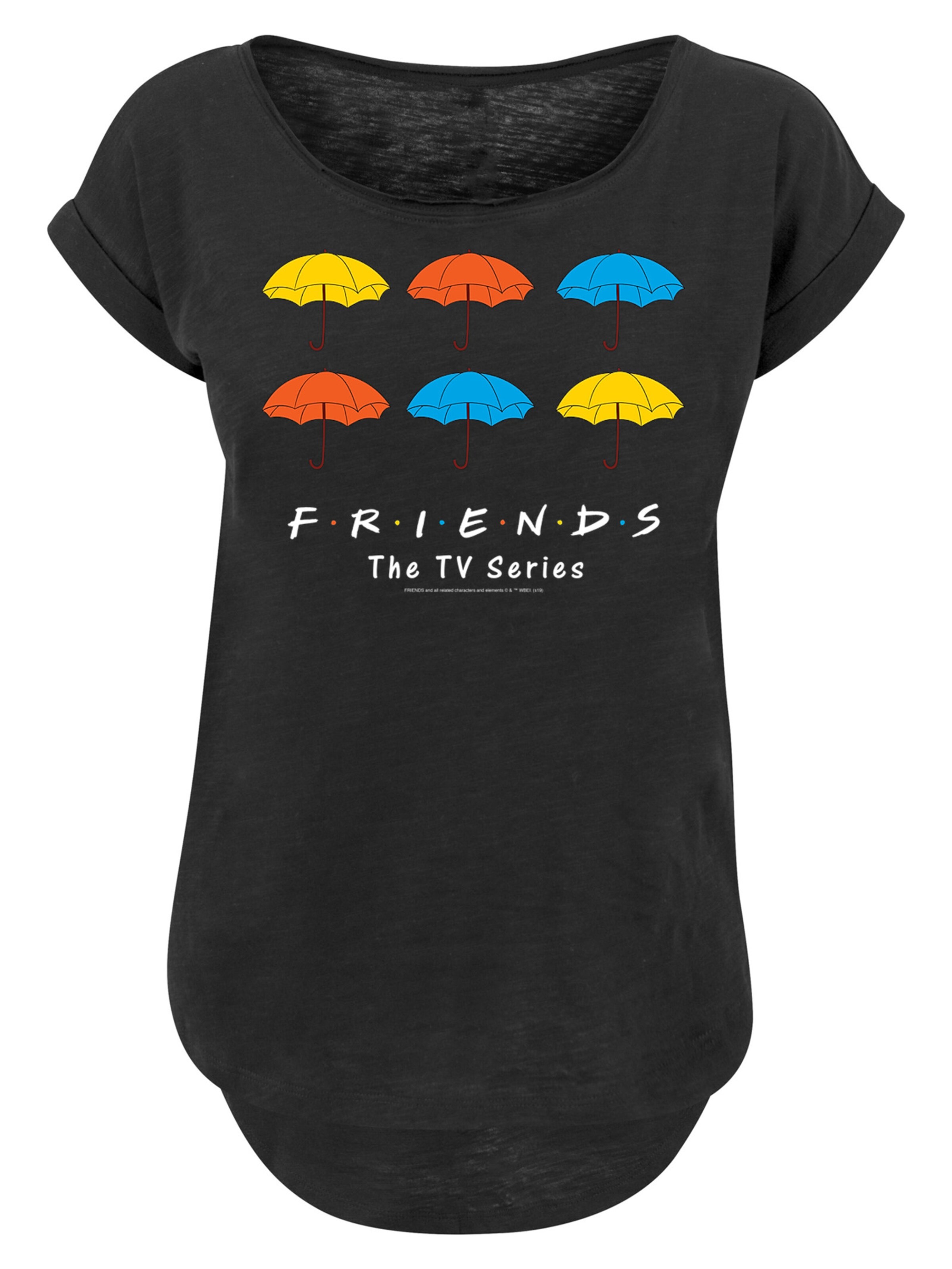 F4NT4STIC Shirt 'Friends Coloured Umbrellas' in Zwart: voorkant