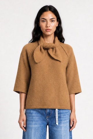 Smith&Soul Kurzarm-Pullover mit Schalkragen in Braun: Vorderseite
