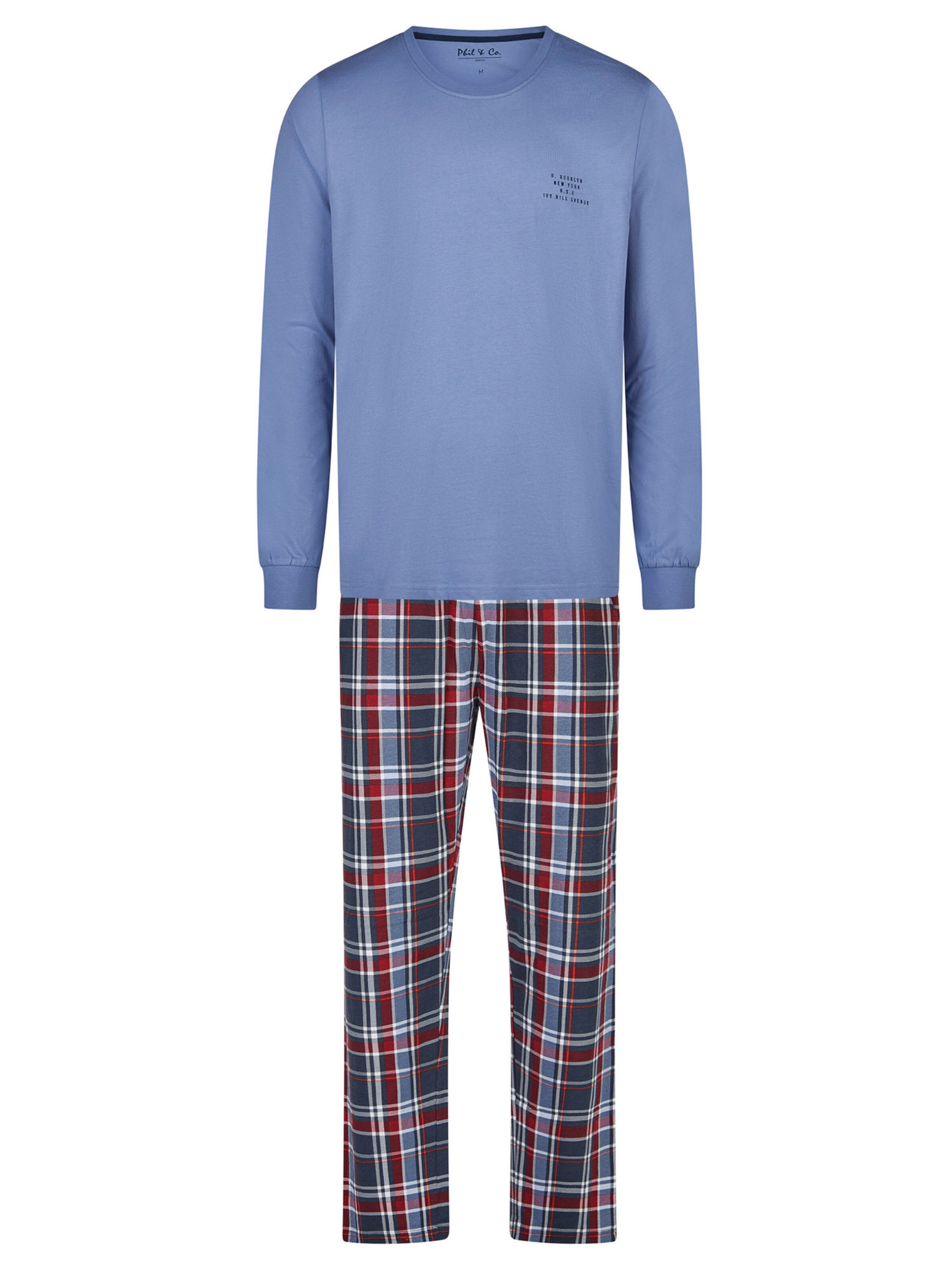 Phil & Co. Berlin Pajamas long ' Classics ' in Blue: front