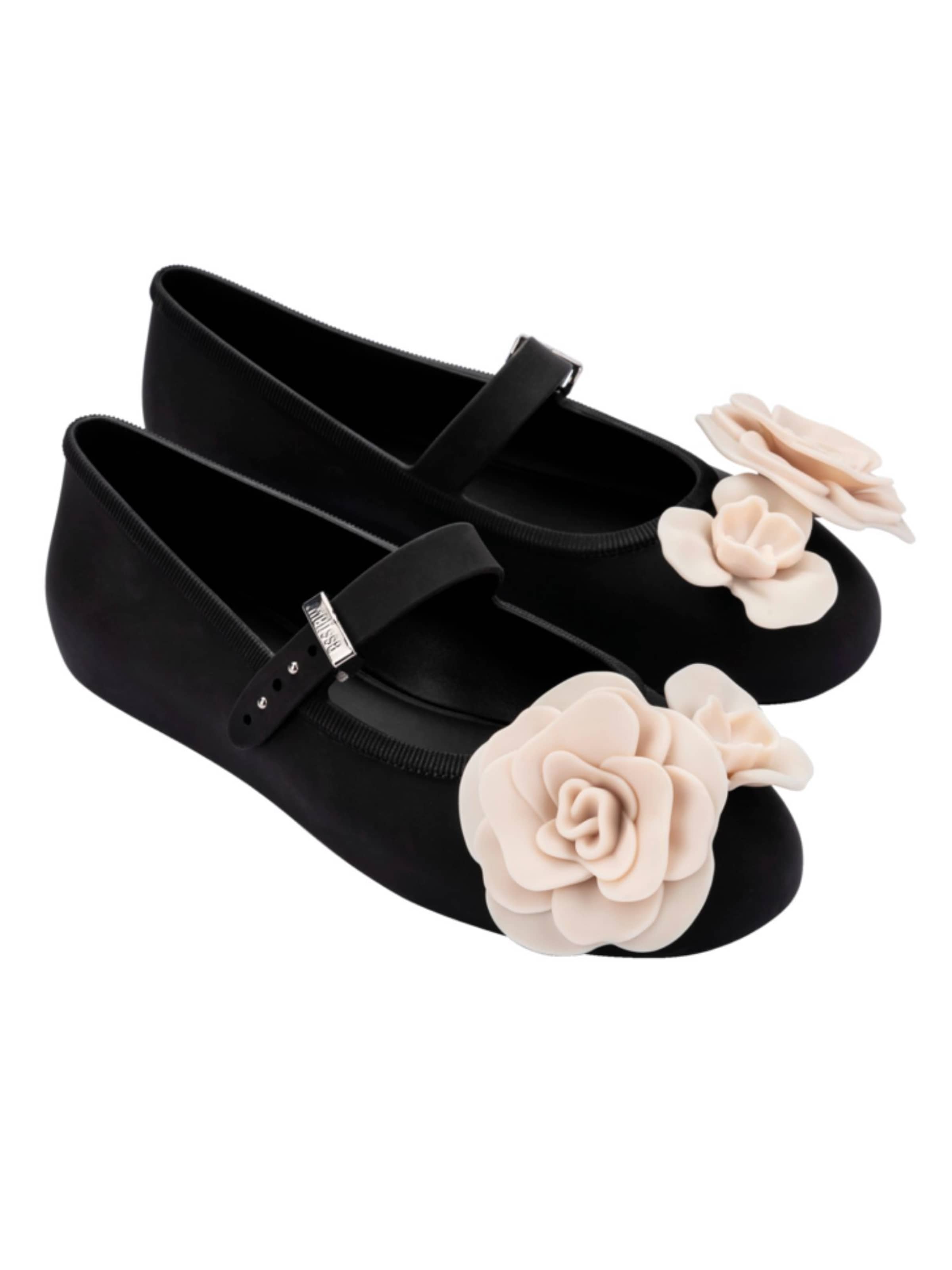 MELISSA Ballet Flats with Strap 'Soft Petals' in Black