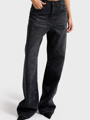 IT'S BASIC Loose fit Jeans 'RHINESTONE MID RISE LOOSE JEANS' in Black