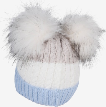 styleBREAKER Beanie 'Gestreifte Kinder Bommelmütze mit zwei Bommel' in Blue: front