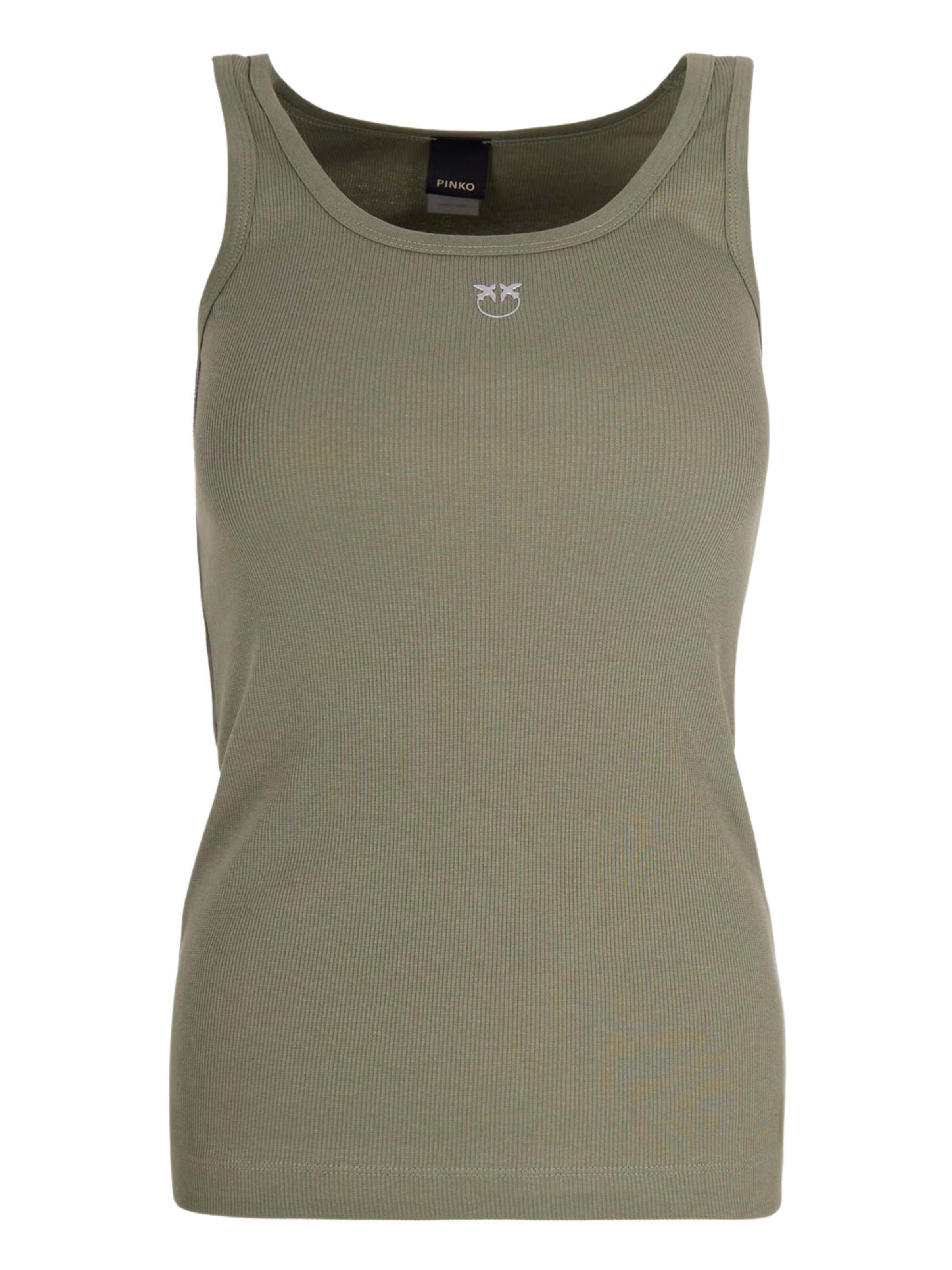 Haut 'PINKO CALCOLATORE CANOTTIERA COSTINA COTONE LOGO METAL canotta' PINKO en vert : devant