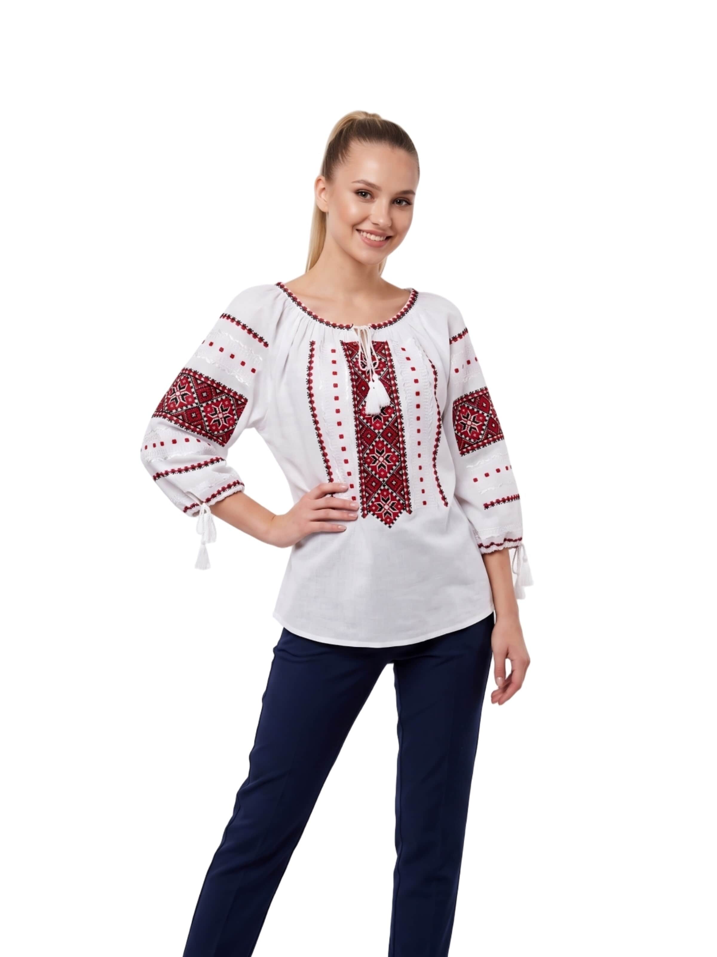 Rody’s forever - Blusa tradicional 'Damenbluse IL26 weiß/rot , marimea 3XL' em branco: frente
