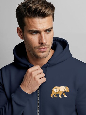Neverless Sweatjacke 'Bär Polygon Gelb'‌‌‌‌‌ in Blau