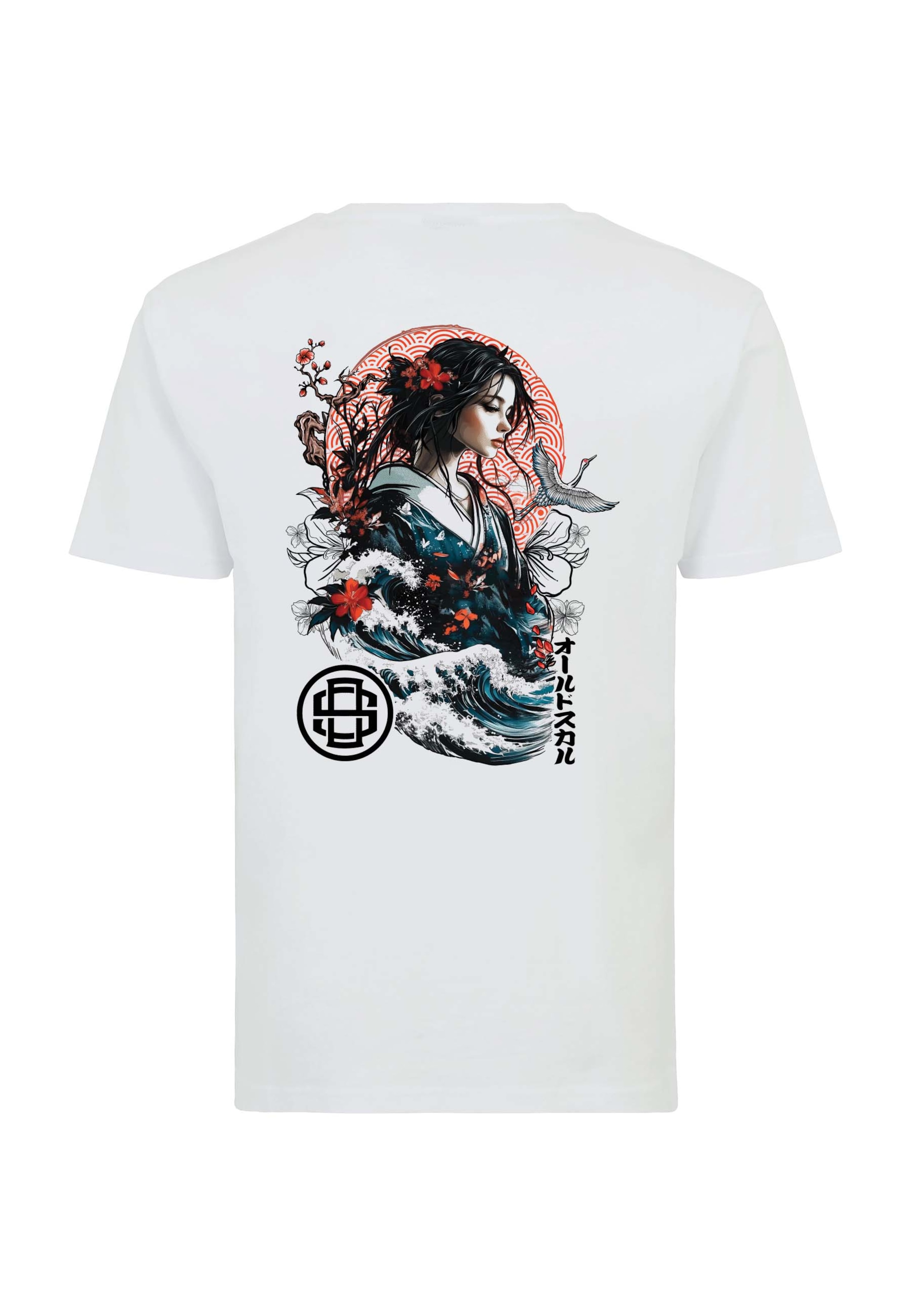 Oldskull T-Shirt 'Asian Blossom Queen' in Weiß: Vorderseite