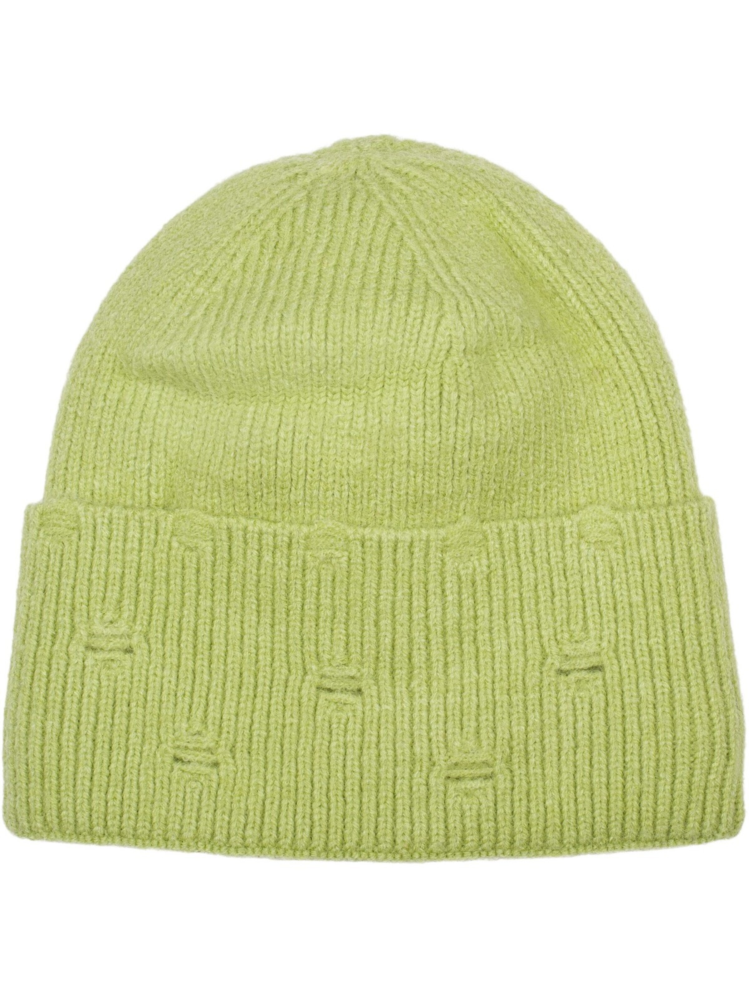 styleBREAKER Beanie 'Strickmütze mit Rippenmuster und Rissen' in Green: front