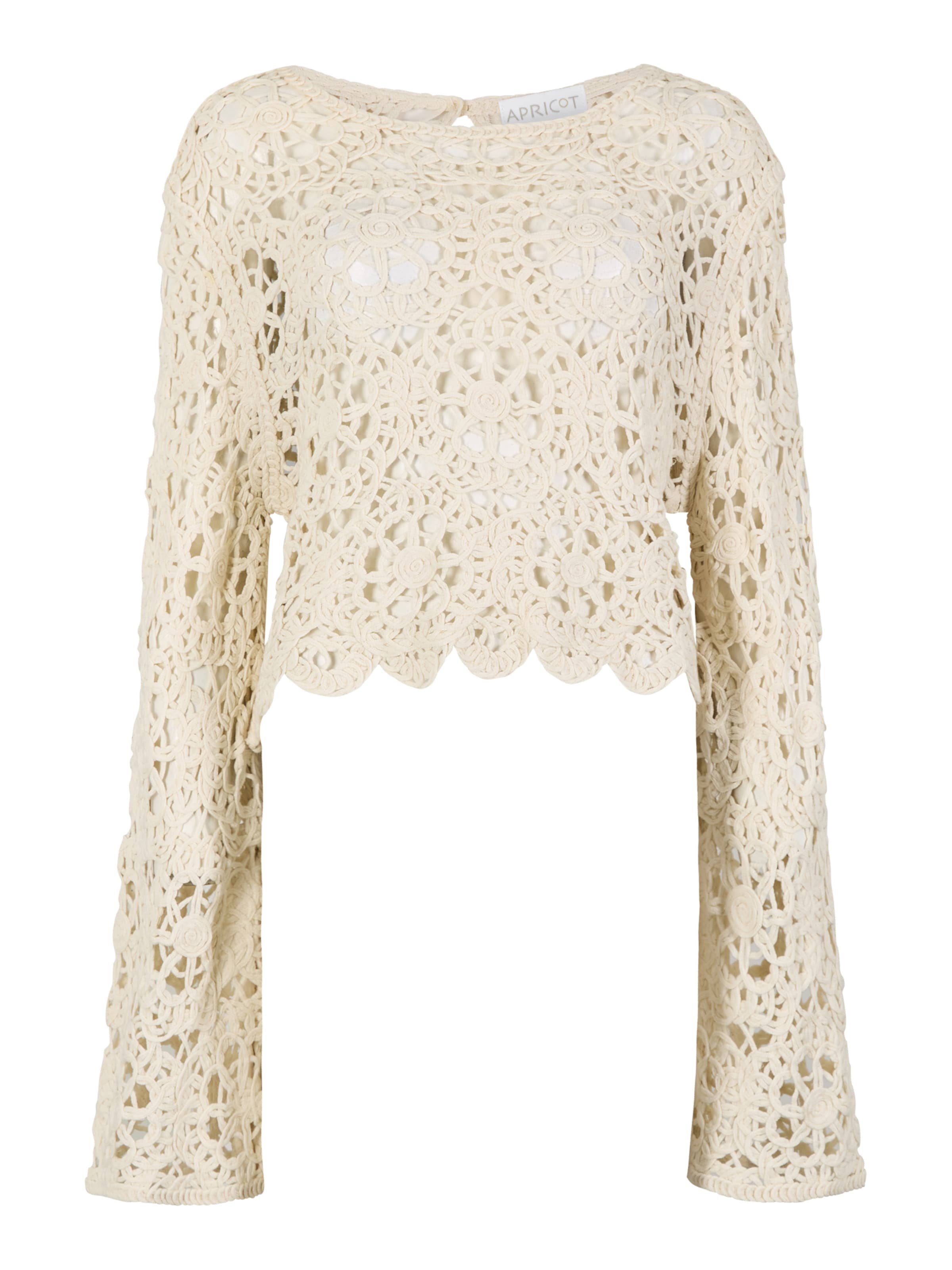 Apricot Boho Floral Cotton Crochet Top ' ' in Grau: Vorderseite