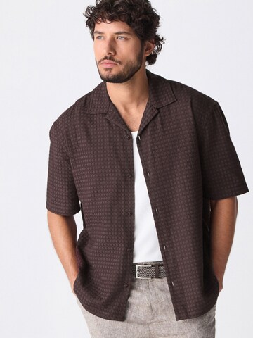 Next Regular fit Button Up Shirt in Brown: front