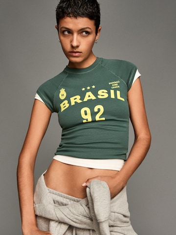 Bershka Majica | zelena barva: sprednja stran