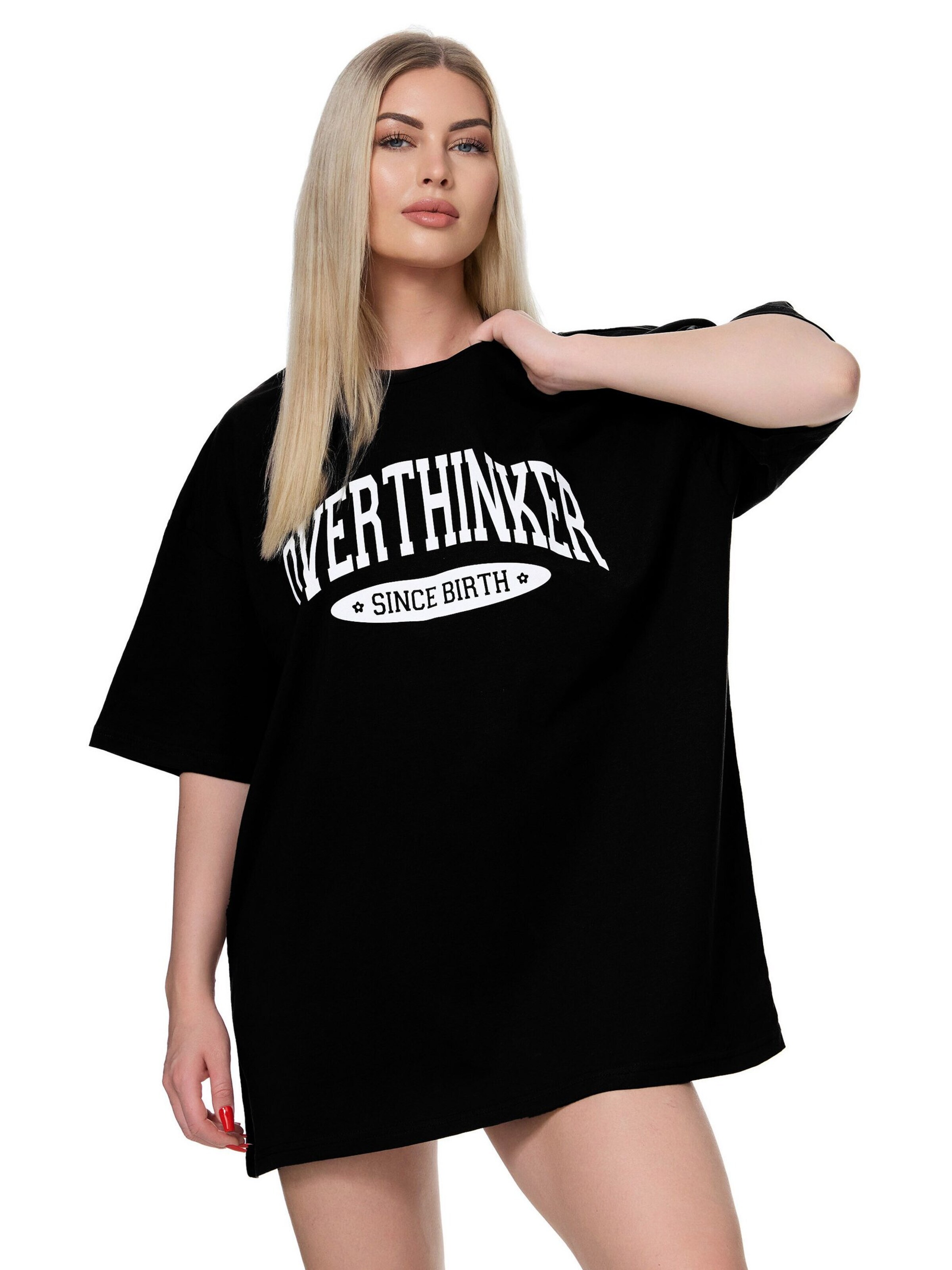 Worldclassca Oversized Shirt 'Overthinker' in Black: front