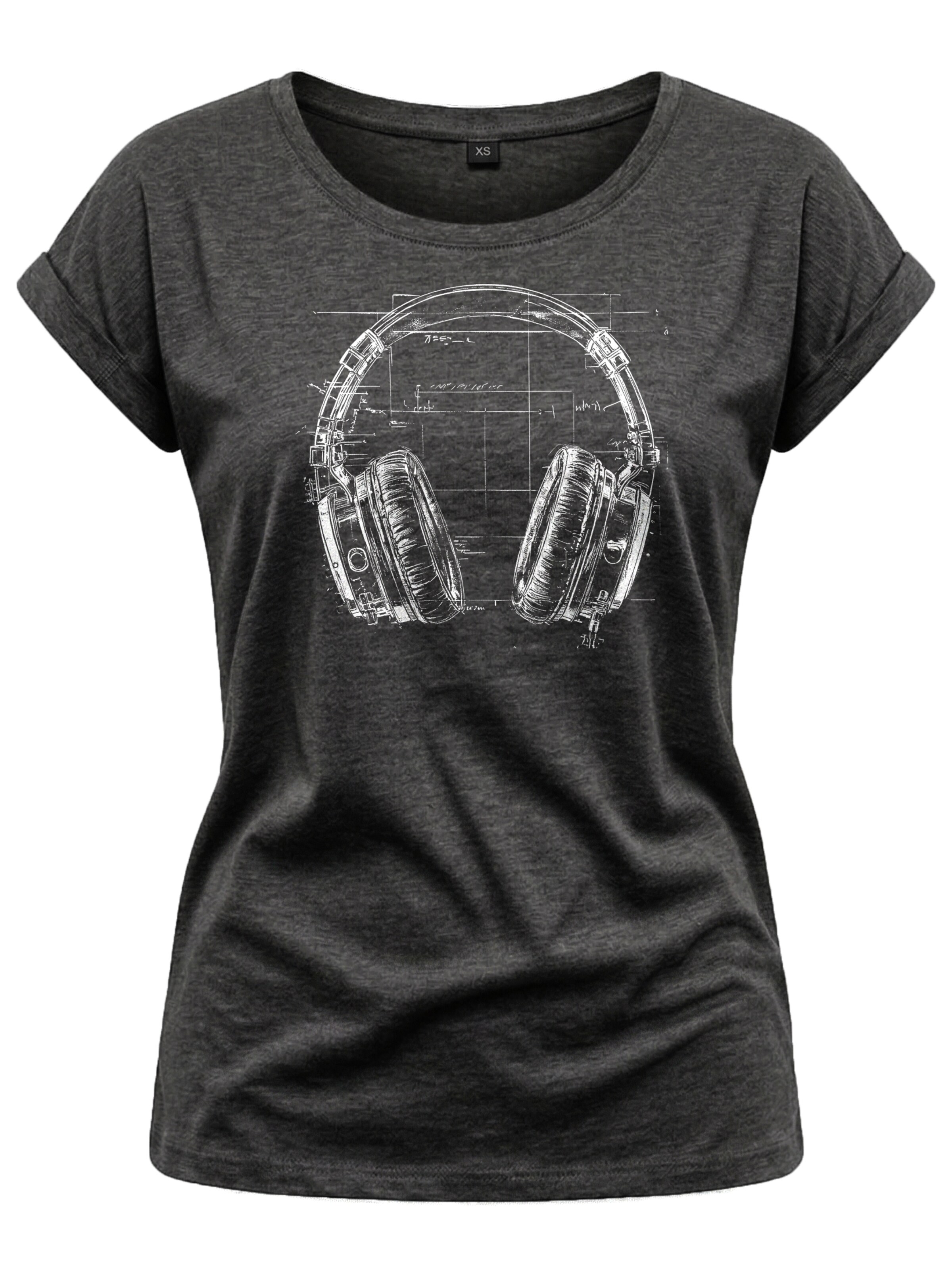 MAKAYA Shirt 'Blue Print Headphone' in Grey