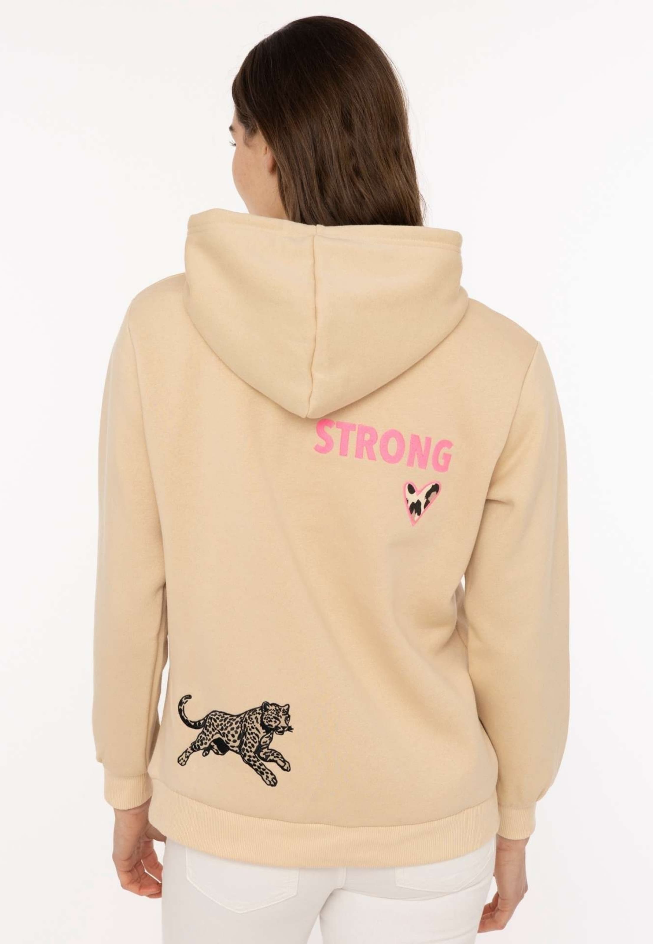 Sweat-shirt 'FEARLESS' Zwillingsherz en beige