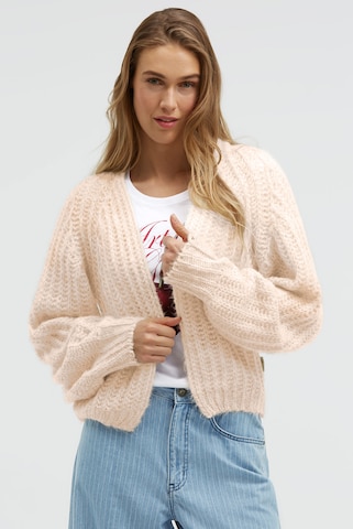 SENSES.THE LABEL Offener Kurz-Cardigan KA:NO Loose Knit in Beige: Vorderseite