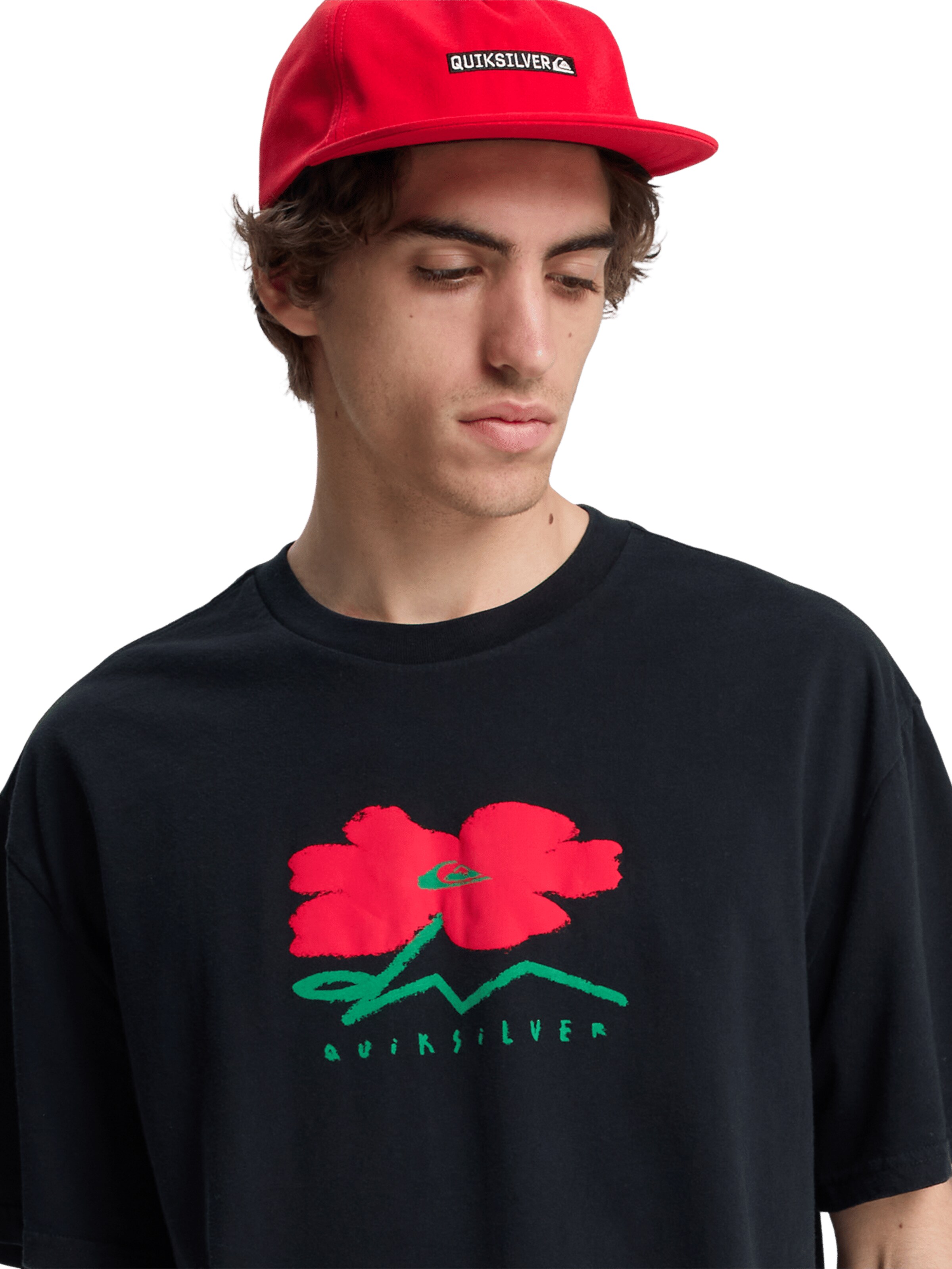 QUIKSILVER T-Shirt 'Structured Flower' in Schwarz