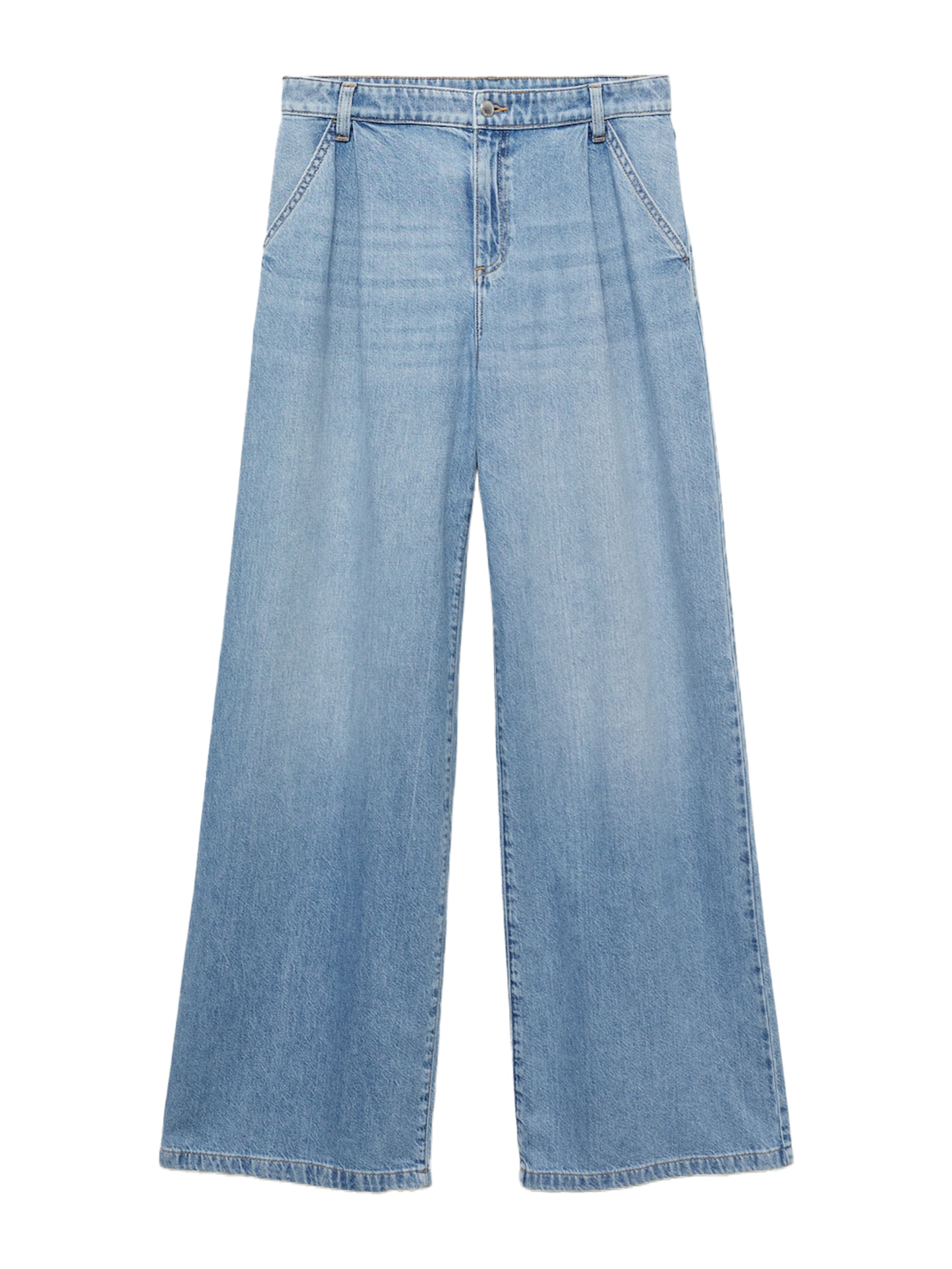 MANGO Wide leg Pressveckade jeans 'ONA' i blå: framsida