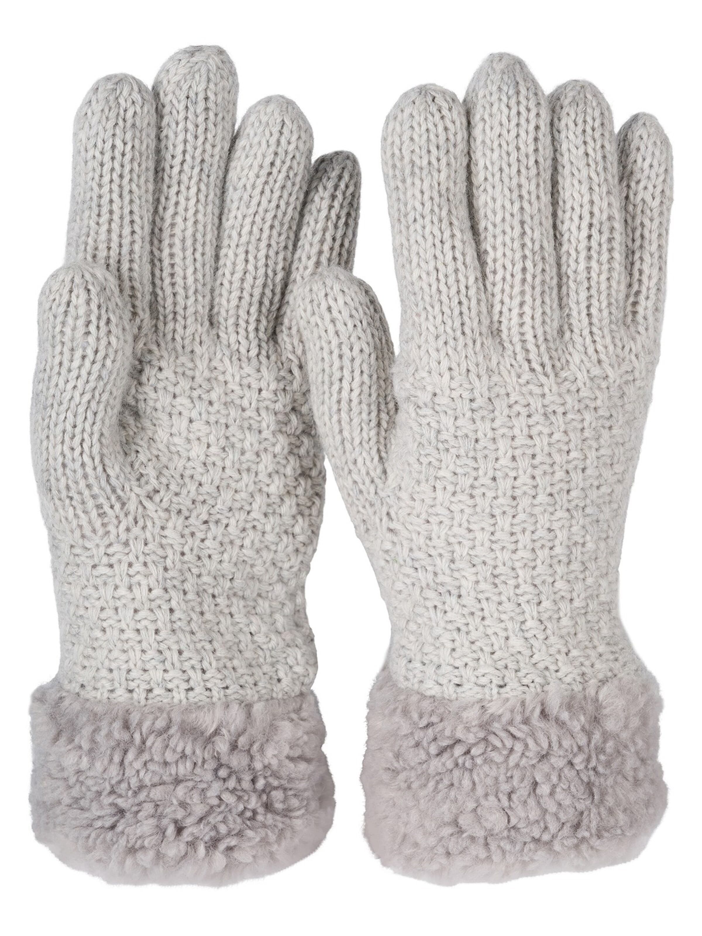 styleBREAKER Fingerhandschuhe 'Strickhandschuhe mit Perlmuster und Fleece'‌‌‌‌‌ in Grau: Vorderseite