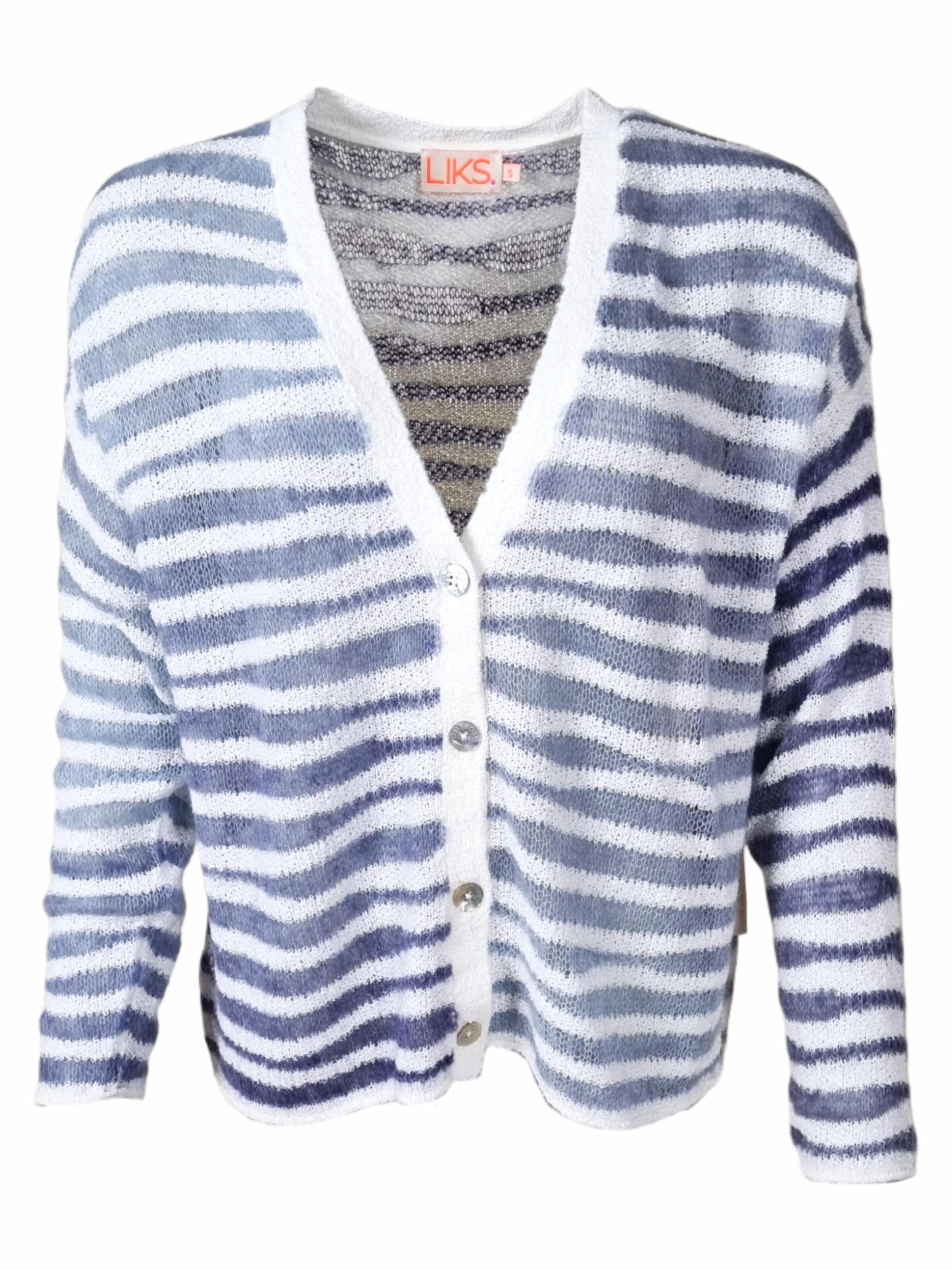 LIKS. Munich - Cárdigan 'Oversize Cardigan Mohair Baumwollmix gestreift - DeltaC' en azul: frente