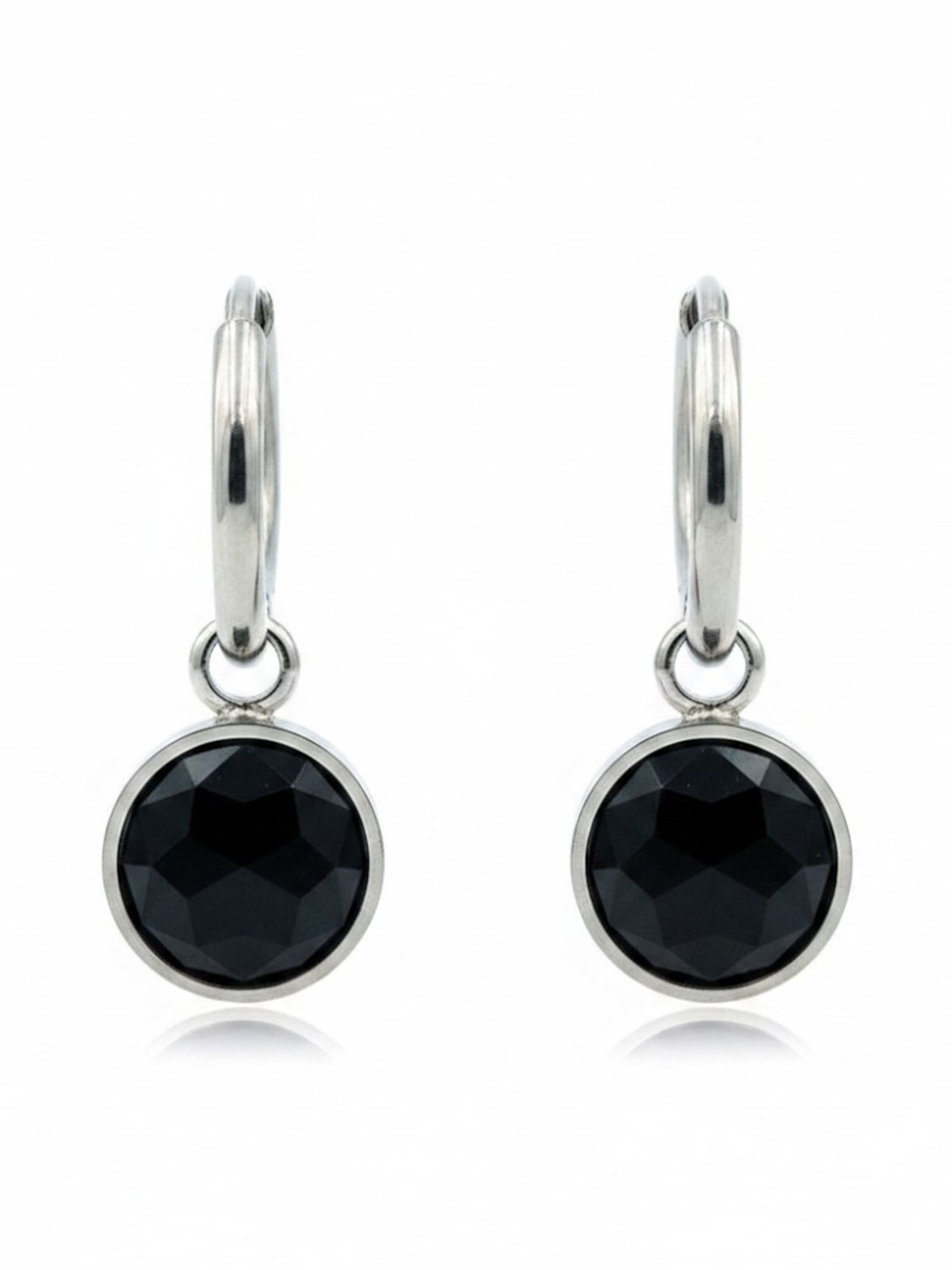 Sergio Engel Earrings 'Beach Ohrring 01 Kleine Edelstahl-Hoops mit Natursteinanhänger' in Black: front
