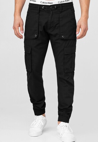 INDICODE JEANS Regular Cargobroek 'Leonard' in Zwart: voorkant