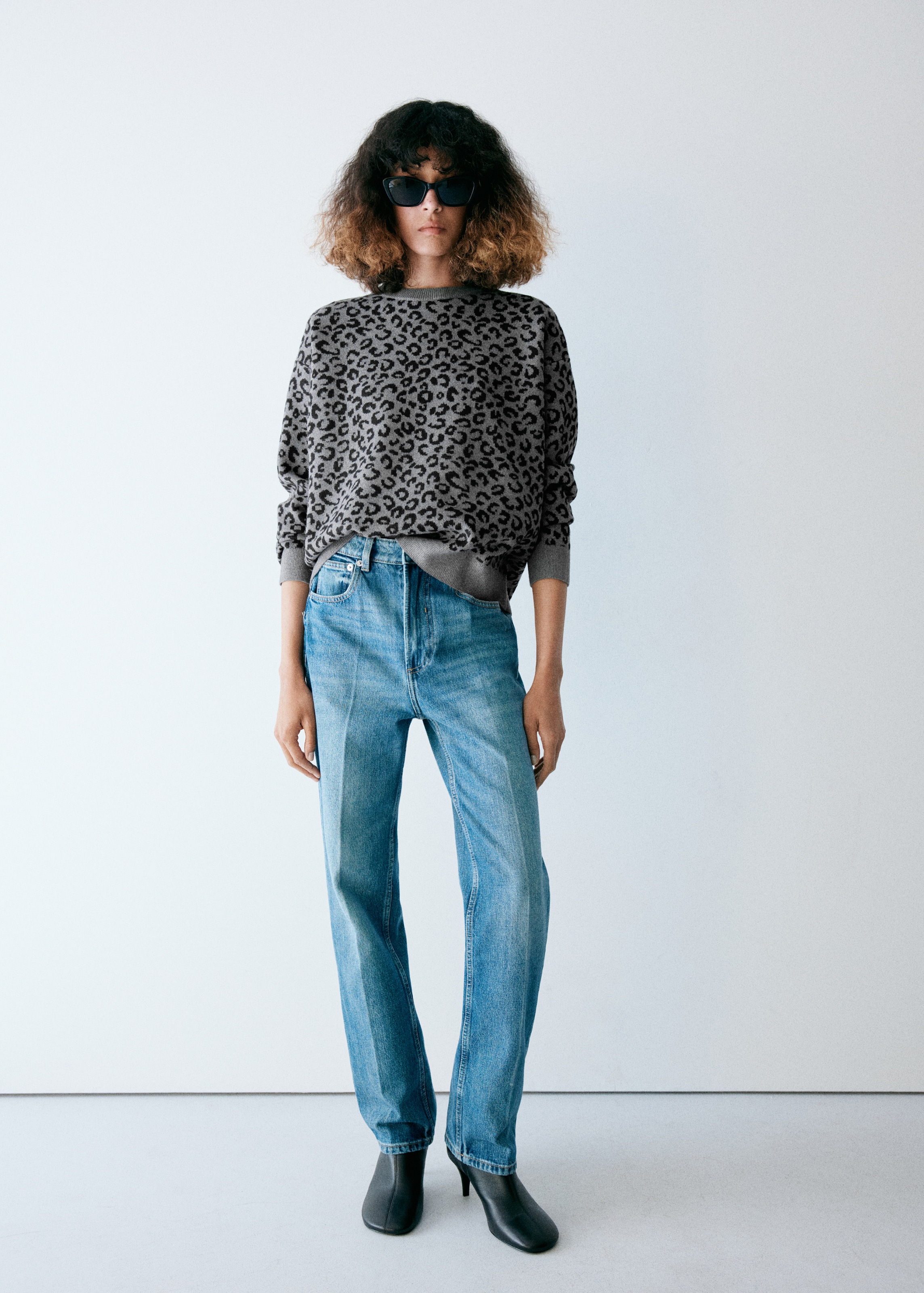 MANGO Sweater 'LEOPARD' in Grey: front