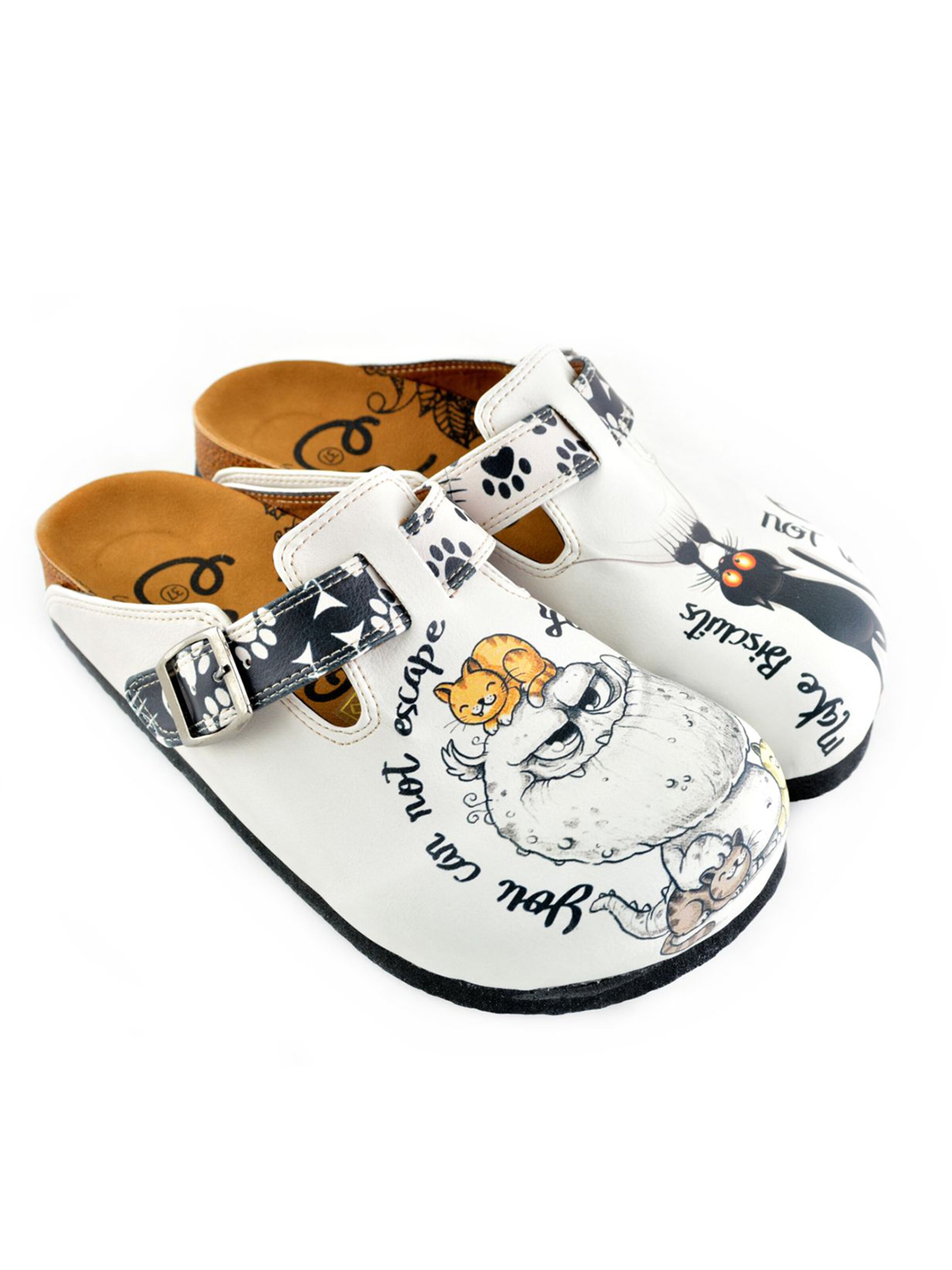 Goby Træsko 'Women shoes Goby-Calceo mules with cats WCAL342' i hvid