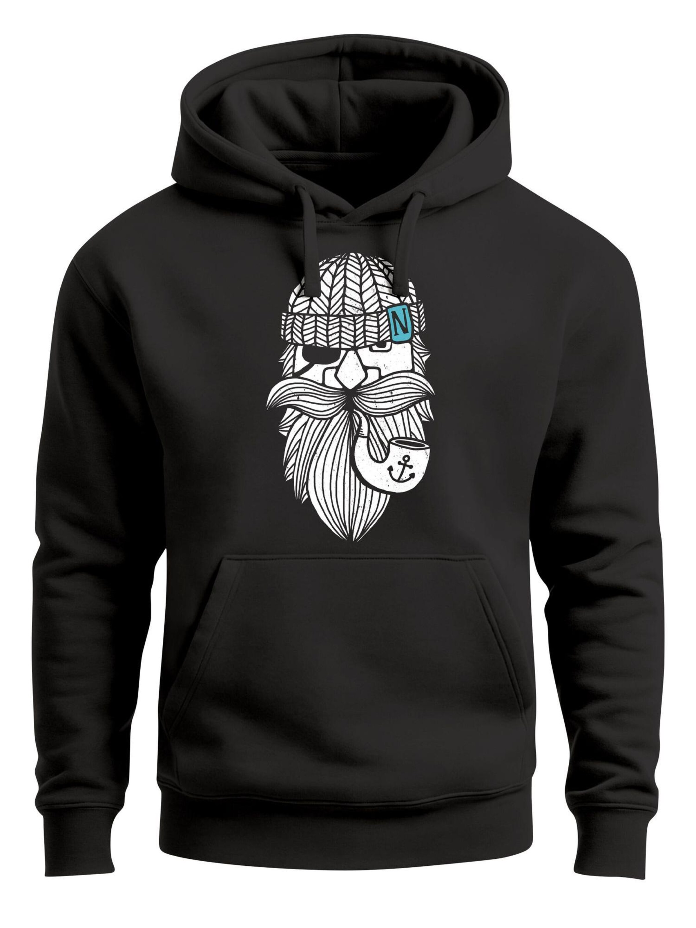 Neverless Sweatshirt 'Sailor Captain mit Pfeife' in Black: front